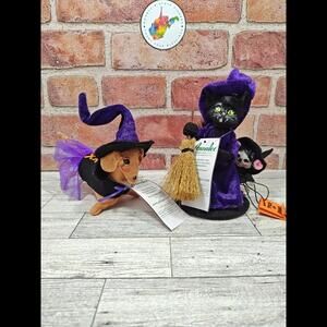 Annalee Halloween Purple Witch Cat / Mouse & Dachshund Plush Dolls New Retired